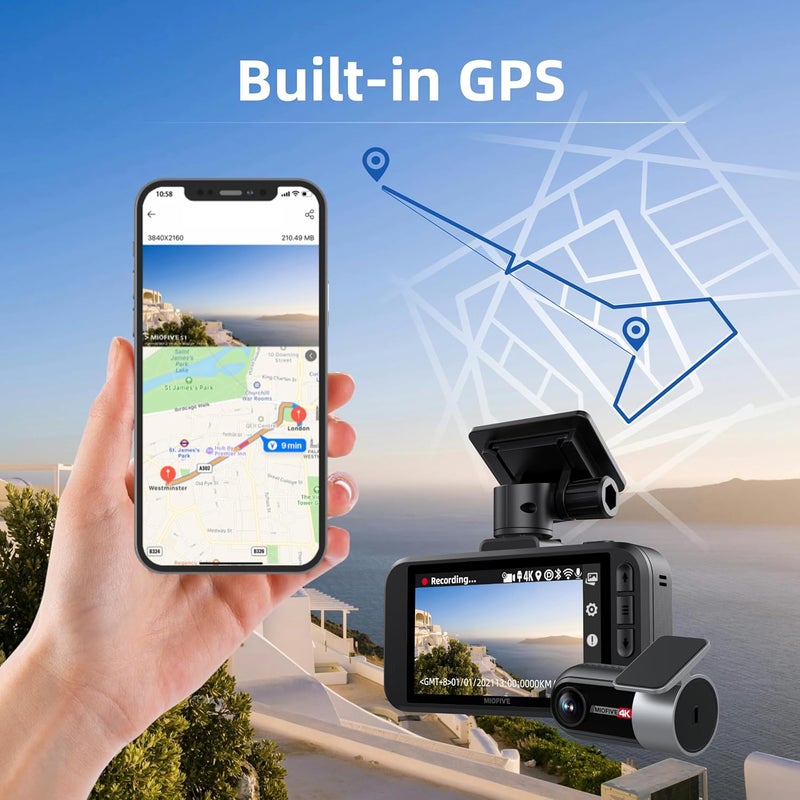 MIOFIVE Dash Cam Car Front Rear 4K+4K WiFi Bluetooth Dash Cam with 64GB SD Card, Dual Car Camera with Parking Monitoring, Super Night Vision, HDR, G-Sensor, Loop Recording, App Control, Max 512GB - Image 5